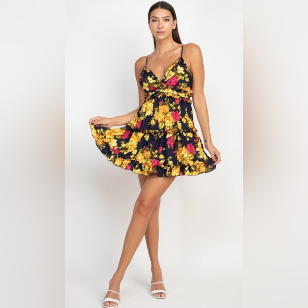 Floral Navy and Yellow Dress - Picture 4 of 10